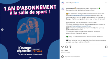 partenariat instagram salle de sport orange bleue